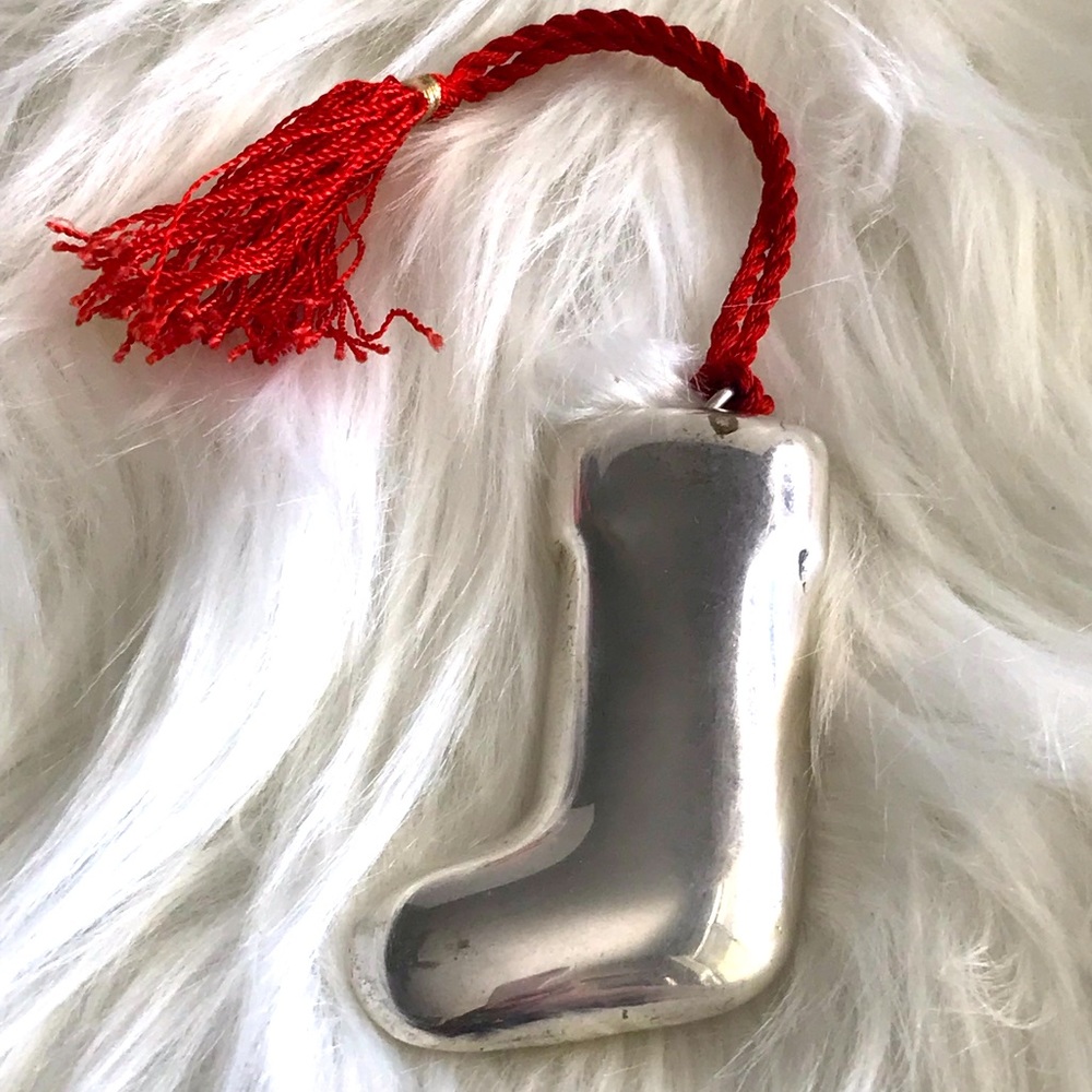 Metal Silver Tone Stocking Christmas Ornament - Vintage